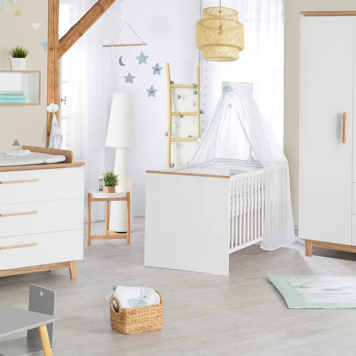 Nursery Bedroom Set Finn Cot Bed 3 Piece Finn by roba - White/Oak