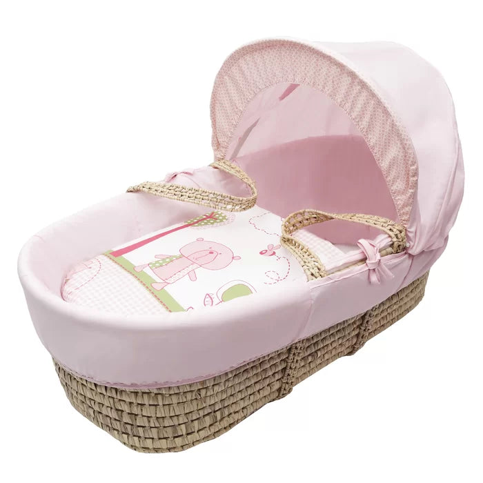 Baby Moses Basket with Bedding - Blue, Pink