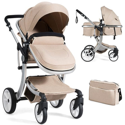 Multifunctional and Sturdy Stroller 2 in 1 Foldable Baby Pram with Rain Cover and Mosquito Net Available in Black, Grey, Beige