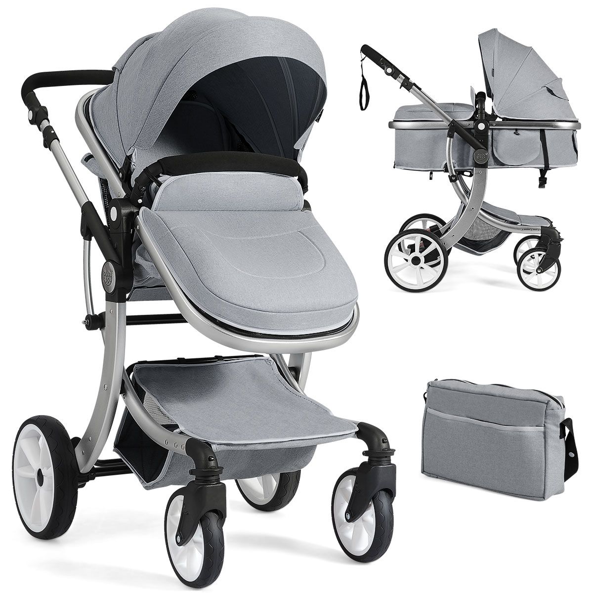 Multifunctional and Sturdy Stroller 2 in 1 Foldable Baby Pram with Rain Cover and Mosquito Net Available in Black, Grey, Beige