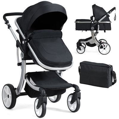 Multifunctional and Sturdy Stroller 2 in 1 Foldable Baby Pram with Rain Cover and Mosquito Net Available in Black, Grey, Beige