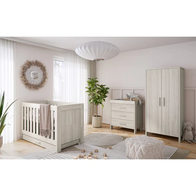 Timeless and Traditional Design 3 Piece Nursery Room Set - Nordic White, Honey Oak