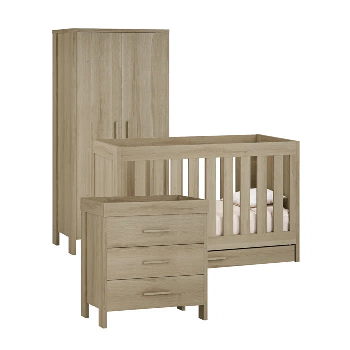 Timeless and Traditional Design 3 Piece Nursery Room Set - Nordic White, Honey Oak