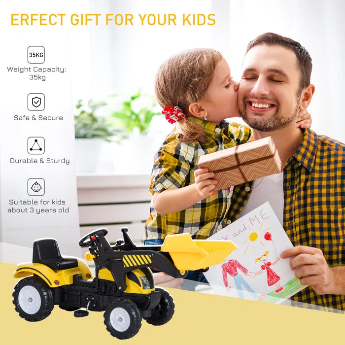 Kids 1 Seater Tractors / Construction Pedal Ride On - Yellow/Black