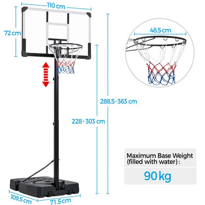 Kids Adjustable Height Adjustable Foldable 110Cm Metal Portable Fill-Size Basketball Hoop