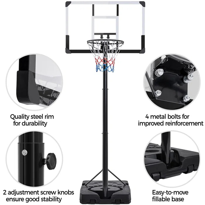 Kids Adjustable Height Adjustable Foldable 110Cm Metal Portable Fill-Size Basketball Hoop