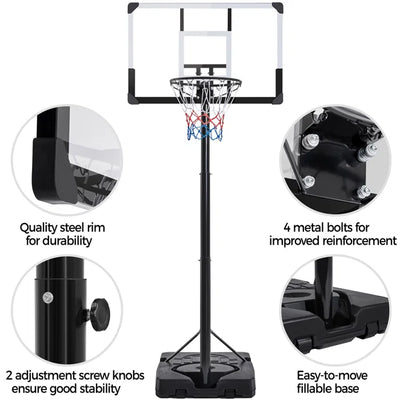 Kids Adjustable Height Adjustable Foldable 110Cm Metal Portable Fill-Size Basketball Hoop