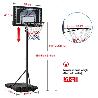 Adjustable Height Foldable 76Cm Metal Portable Full-Size Basketball Hoop