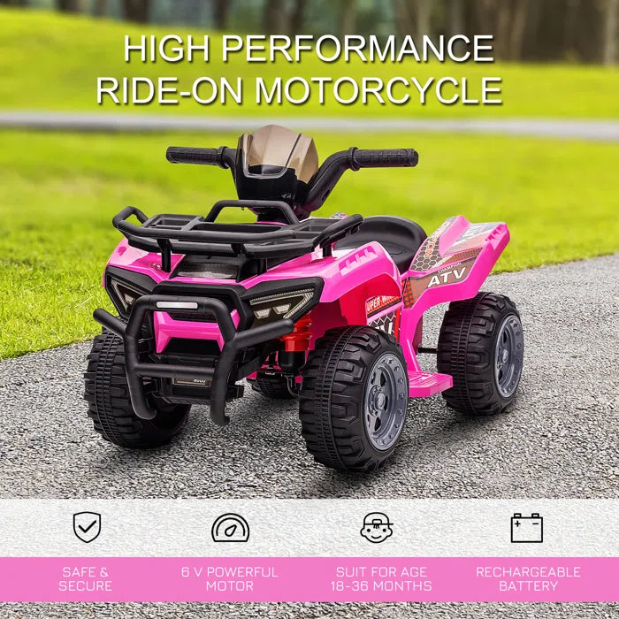 Outdoor Fun 6V 1 Seater All-Terrain Vehicles Battery Powered Ride On - Black, Green, Pink, Red