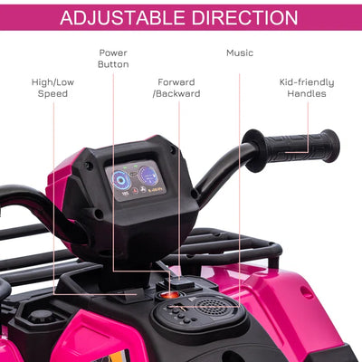 Kids Outdoor 12V 1 Seater All-Terrain Vehicles Battery Powered Ride On - Pink