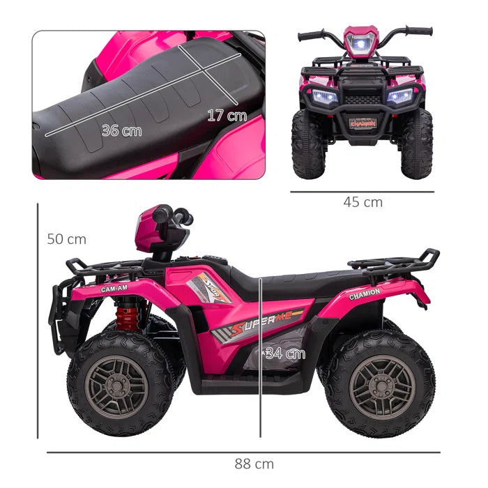 Kids Outdoor 12V 1 Seater All-Terrain Vehicles Battery Powered Ride On - Pink