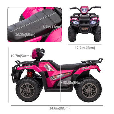 Kids Outdoor 12V 1 Seater All-Terrain Vehicles Battery Powered Ride On - Pink