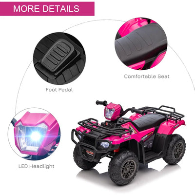 Kids Outdoor 12V 1 Seater All-Terrain Vehicles Battery Powered Ride On - Pink