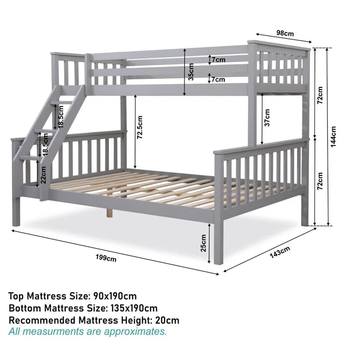 Kids Bedtime Double (4'6) Triple Sleeper Bed - Grey