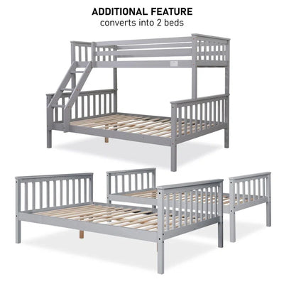 Kids Bedtime Double (4'6) Triple Sleeper Bed - Grey