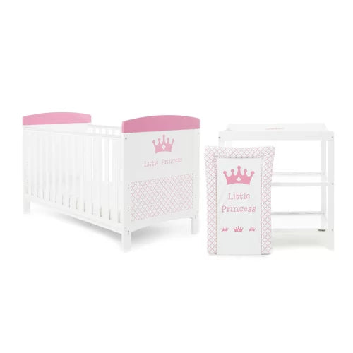 Baby Girl Cot Bed, 2 Piece Nursery Furniture Set with Changing Mat