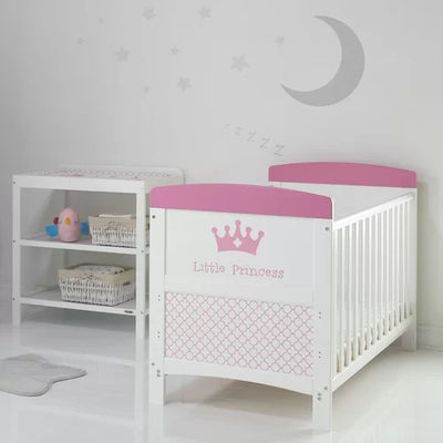 Baby Girl Cot Bed, 2 Piece Nursery Furniture Set with Changing Mat