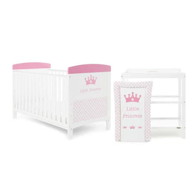 Baby Girl Cot Bed, 2 Piece Nursery Furniture Set with Changing Mat