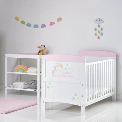 Beautiful Unicorn Baby Cot Set 2-Piece Nursery Furniture Set