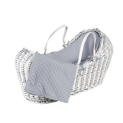 Baby Grey Dimple White Wicker Pod Moses Basket with Rocking Stand Deluxe Grey