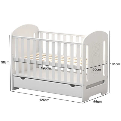 Baby Modern Style Convertiable Cot Bed Bear Carving - White