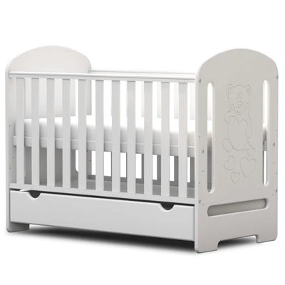 Baby Modern Style Convertiable Cot Bed Bear Carving - White