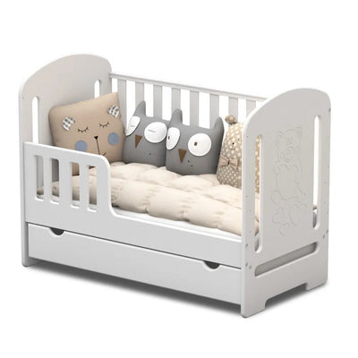 Baby Modern Style Convertiable Cot Bed Bear Carving - White