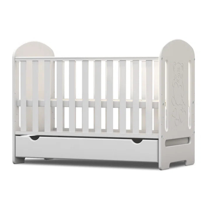 Baby Modern Style Convertiable Cot Bed Bear Carving - White