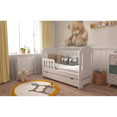 Baby Modern Style Convertiable Cot Bed Bear Carving - White