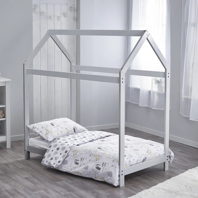 Kids Contemporary Bed House Grey - with Kinder Flow Mattress/ Pocket Sprung Mattress