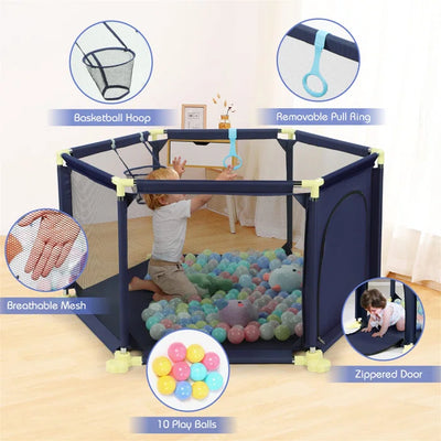 Fun Games for Kids Hawarth Playpen -  Blue or Gray