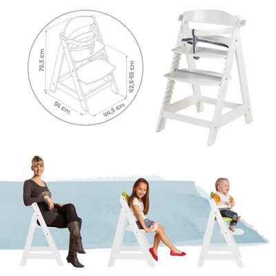 ROBA 2 - IN - 1 Wooden Grow - along Modern High Chair - Adjustable Height  (White)