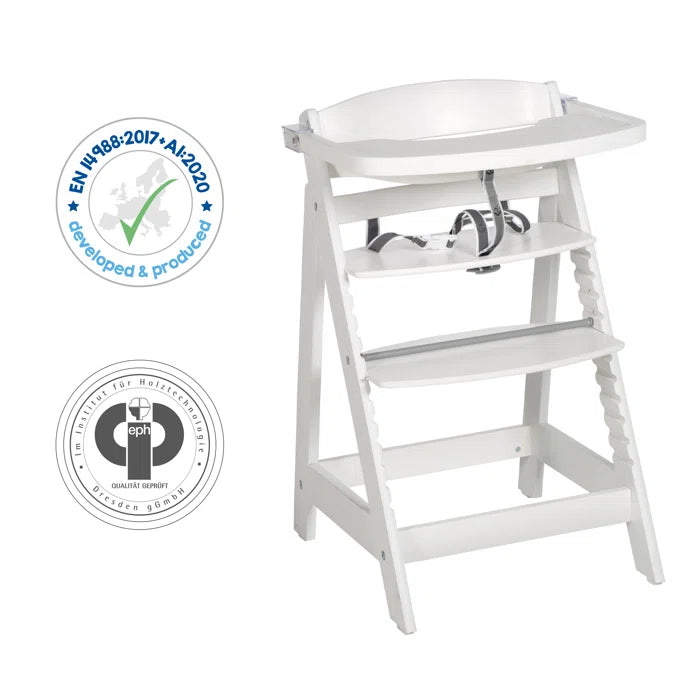 ROBA 2 - IN - 1 Wooden Grow - along Modern High Chair - Adjustable Height  (White)