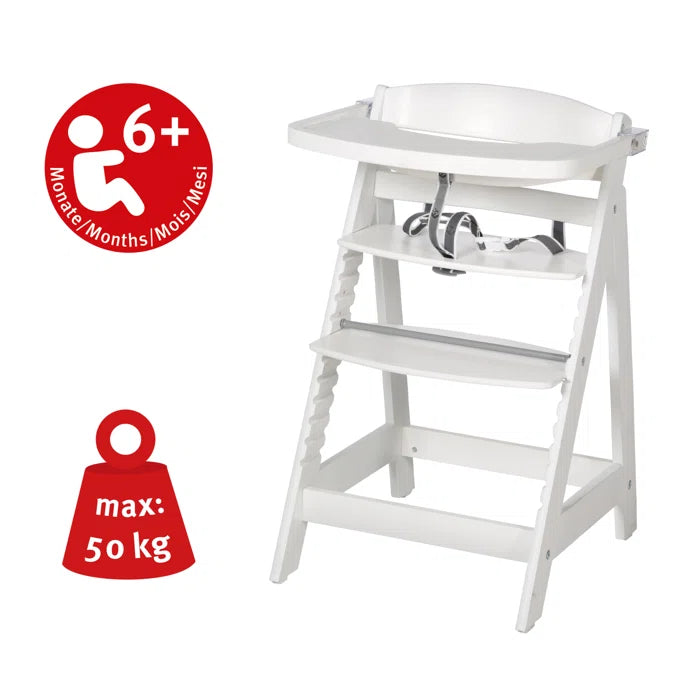 ROBA 2 - IN - 1 Wooden Grow - along Modern High Chair - Adjustable Height  (White)