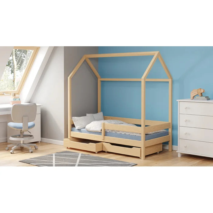 Modern Kids European Single (90 x 200cm) House Beds by Lukdom - Brown