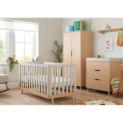 Scandinavian Blend of Modern Simplicity Cot-Bed - White/Light Oak, Light Oak/White Sand