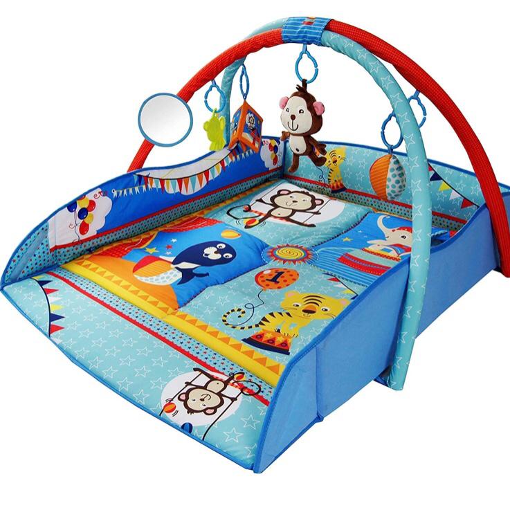 Large 110cm Blue 4 in 1 Light Musical Baby Playmat Activity Play Gym Mat