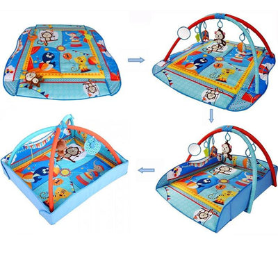 Large 110cm Blue 4 in 1 Light Musical Baby Playmat Activity Play Gym Mat