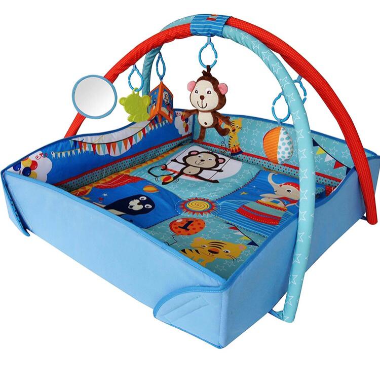 Large 110cm Blue 4 in 1 Light Musical Baby Playmat Activity Play Gym Mat