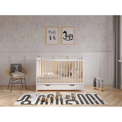 Baby Modern Sleek and Contemporary Design Cot Bed - Anthracite/Pine, White/Pine