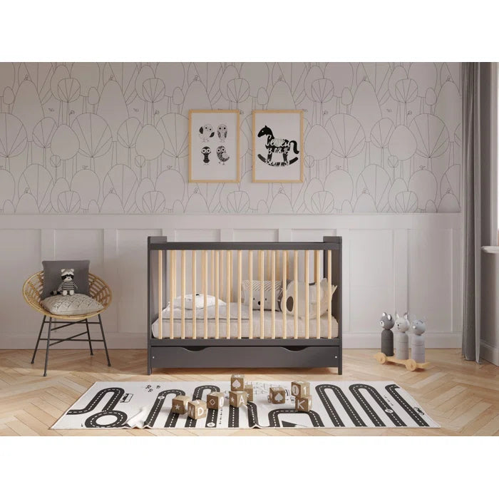 Baby Modern Sleek and Contemporary Design Cot Bed - Anthracite/Pine, White/Pine