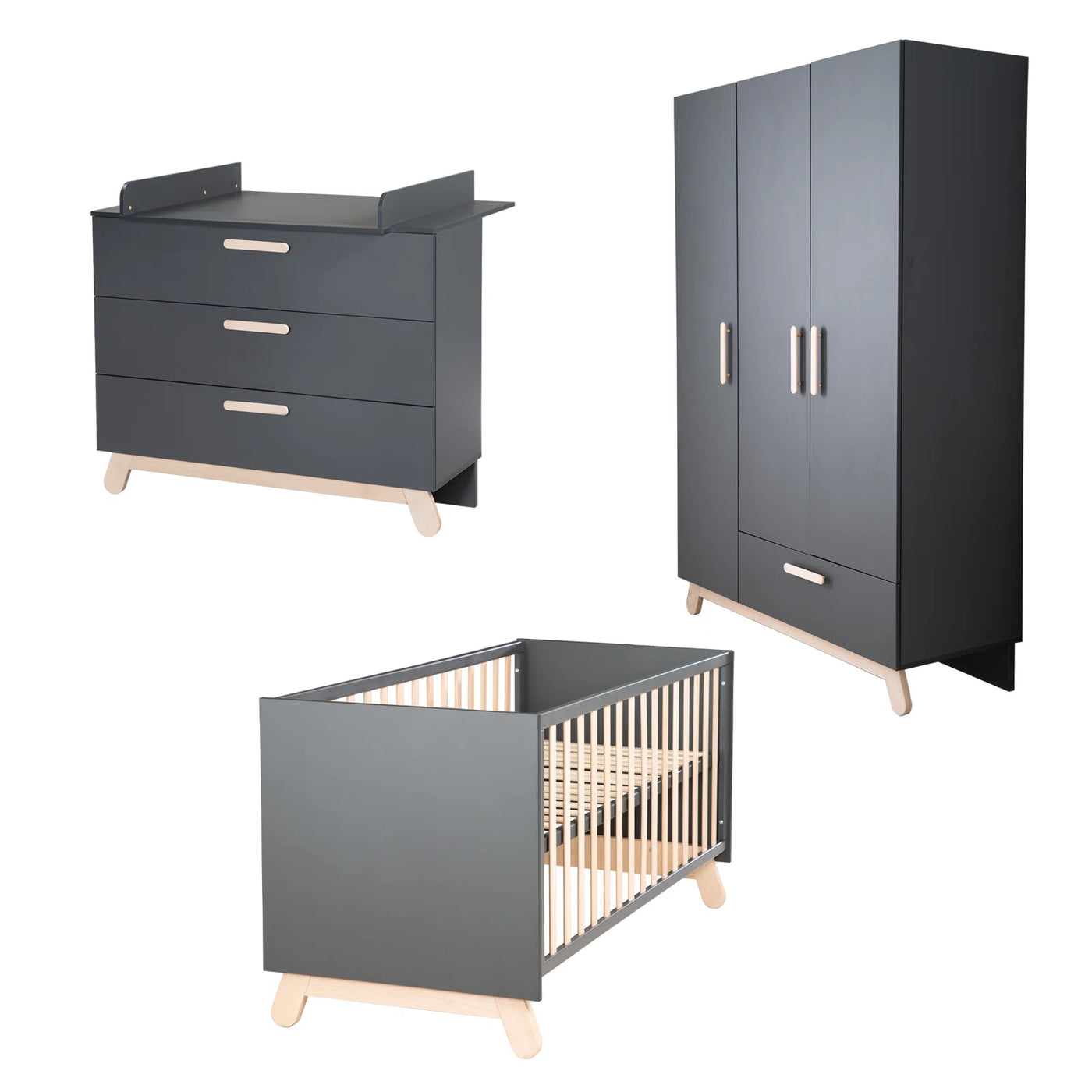 Nursery Furniture Set Jara  Modern Style Convertible by Roba- Anthrazit