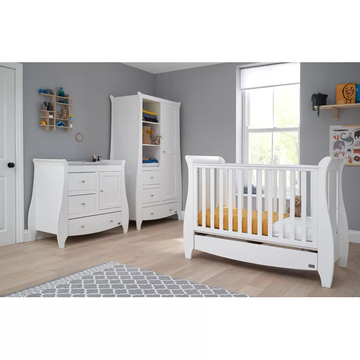 Modern Classic Sleigh Design Katie Space Saver Cot Bed 3-Piece Nursery Furniture Set White