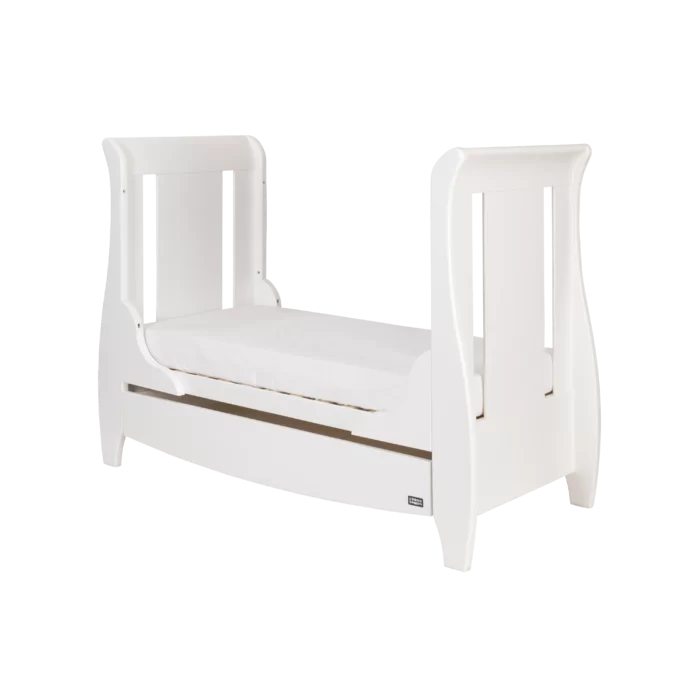 Modern Classic Sleigh Design Katie Space Saver Cot Bed 3-Piece Nursery Furniture Set White