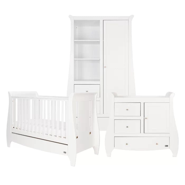 Modern Classic Sleigh Design Katie Space Saver Cot Bed 3-Piece Nursery Furniture Set White