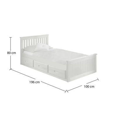 Just For Kids Single (3') 3 Drawer Mate's & Captain's Bed - White