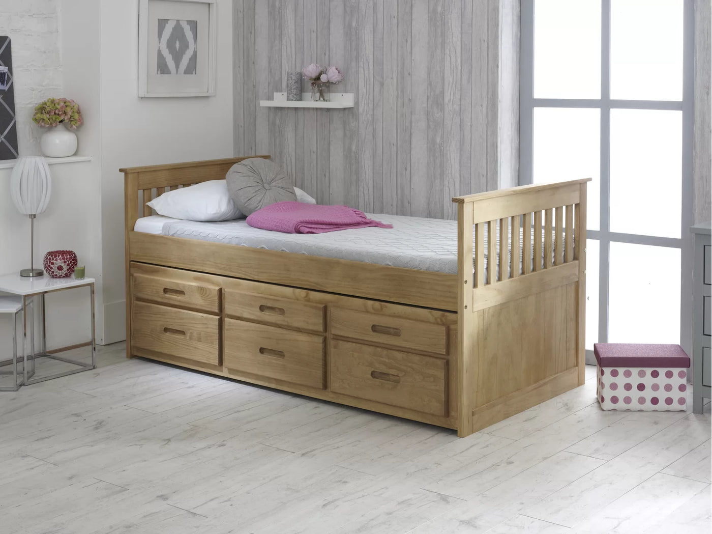 Just For Kids Single (3') 6 Drawer Mate's & Captain's Bed- Waxed Pine