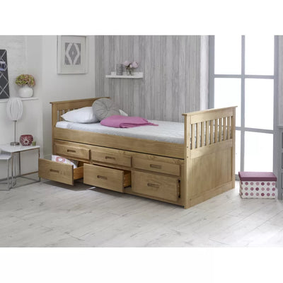 Just For Kids Single (3') 6 Drawer Mate's & Captain's Bed- Waxed Pine