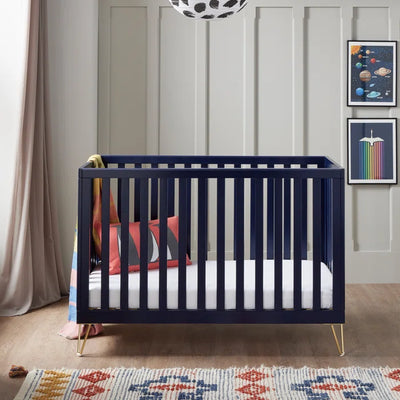 Stylish Baby Cot Bed Kimi Contemporary Wooden Style - Navy Blue, White