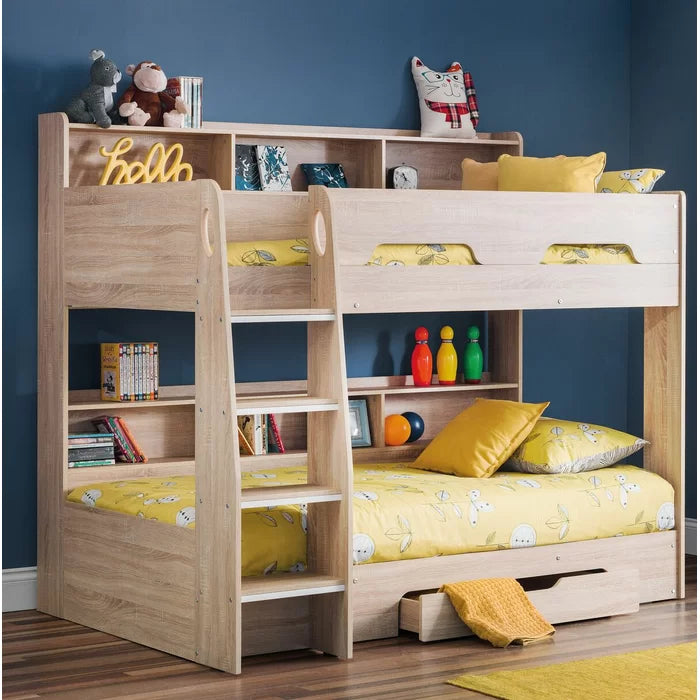 Modern Single (3') Standard Bunk Bed with Shelves - Oak